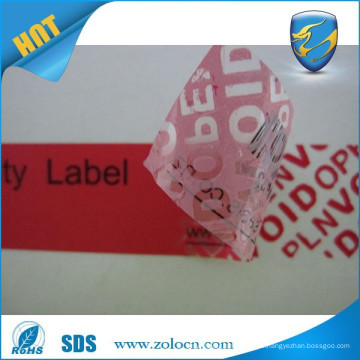 Transfert des étiquettes vides / sécurité void seal / anti-tamper label de sécurité